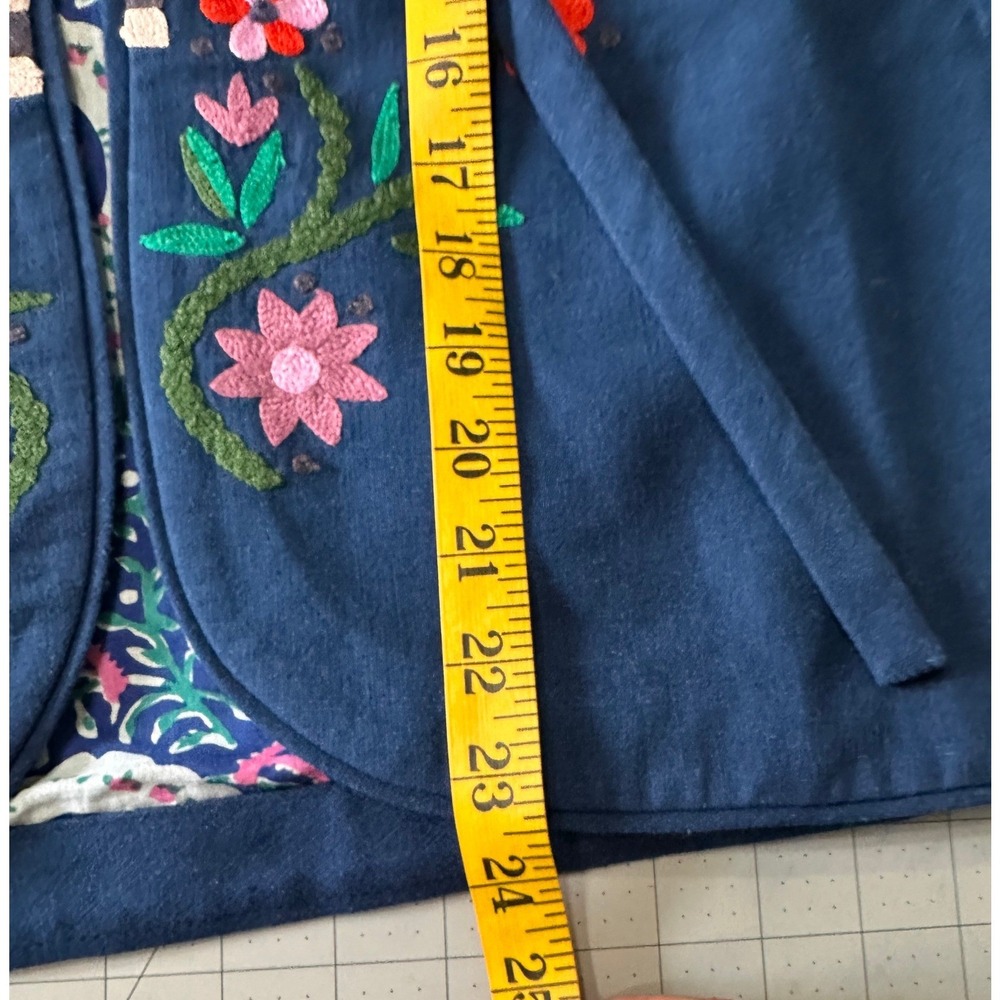 Alix of Bohemia Cabana Jacket Size Large Blue Floral Embroidered Linen Tie Front - Picture 10 of 12